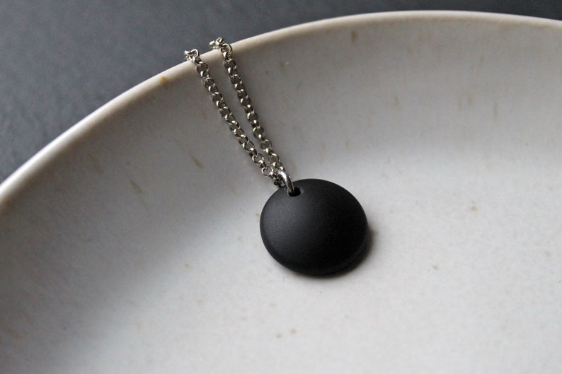 Glass Pendant Black Frosted Glass Necklace Modern Minimalist Etsy