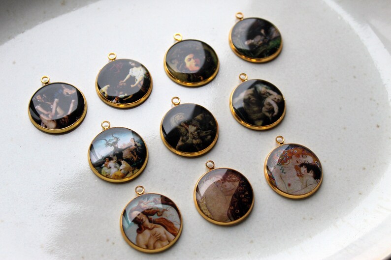 Art History Pendants in Gold Tone Painting Detail Necklaces Etsy