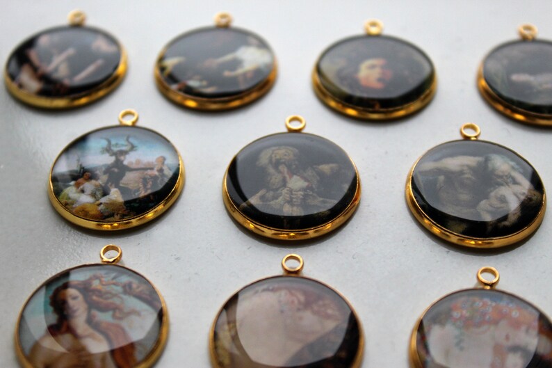 Art History Pendants in Gold Tone Painting Detail Necklaces Etsy