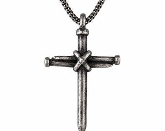 3 Nail Cross Necklace · Stainless Steel Rugged Cross Pendant · Personalized Engraving · Christian Gift for Men · Baptism Confirmation Gift