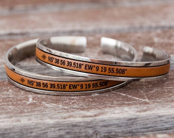 Coordinate Bracelet Couples Bracelet Leather Latitude Longitude Bracelet Where it all began Personalized Compass Engraved Location Bracelet