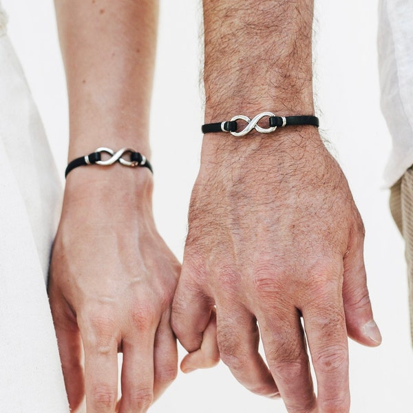 Bracelets pour couple Symbole de l'infini Cadeau pour couple Bracelets en cuir personnalisés Cadeau Saint-Valentin pour couple