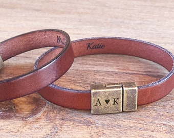 Mens Leather Bracelet Engraved Personalized Text - Genuine Leather Strap - Custom Jewelry for Him