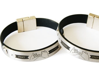 Matching Pinky Promise Bracelets - Friendship Gifts - Gift for Couple - Personalized Bracelet - Pinky Swear Best Friend Leather Bracelet