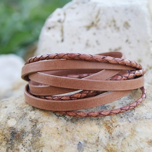 Leather Bracelets for Women Wrap Boho Bracelet Personalized Gift For Her Brown Rustic Leather Bracelet Mothers Day Gift for Her