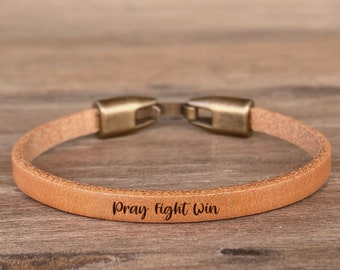 Prega combattere vincere cancro sostegno regalo personalizzato cancro al seno regalo incoraggiamento regalo per amico non sei solo braccialetto in pelle genuino