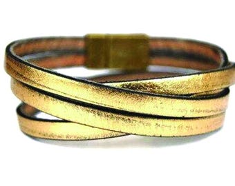 Pulsera de cuero color dorado con doble vuelta para mujer. Regalo para ella. Ideas de regalo para San Valentín. Regalo de madre a hija.