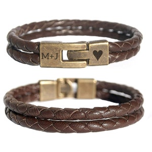 Leather bracelet, Mens Leather Bracelet Personalized, Braided Bracelet, Personalized Gift, Valentines Gift for Him, Bronze Anniversary Gift