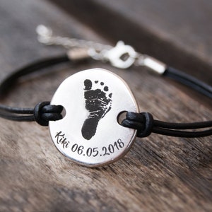 Gift for Her Actual Baby Footprint Gift Custom Bracelet Memorial Jewelry Child Loss Angel Baby Personalized Leather Bracelet For Women