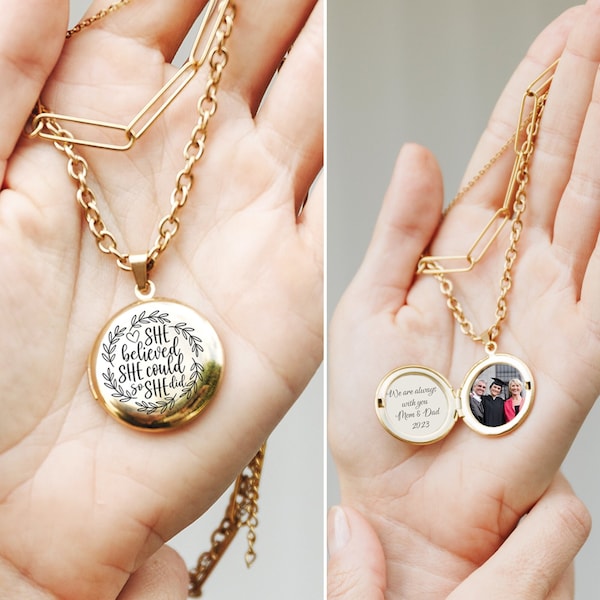 Graduation gift, College graduation gift for her, Locket Necklace, Photo locket, She believed she could so she did necklace,Best friend gift