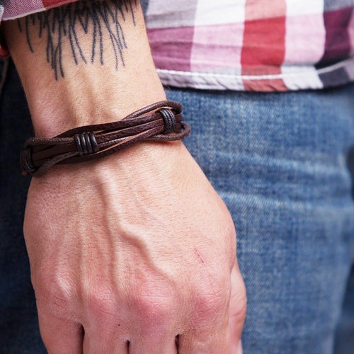 Mens Leather Bracelet Braided Custom Fathers Day Gift for Dad - Etsy