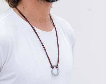 Leather Necklace for Men Engraved circle necklace Washer Necklace Personalized Gift for Dad Long Necklace Unique Gift For Him