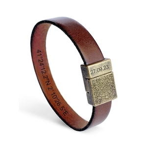 Cadeau personnalisé pour lui - Bracelet en cuir pour homme carte des étoiles personnalisée - Cadeau sentimental pour petit ami - Idée cadeau d'anniversaire - Cadeau d'anniversaire