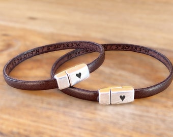 Matching Leather Bracelets For Couple Anniversary Gift for Boyfriend Girlfriend Personalized Engraved Bracelets