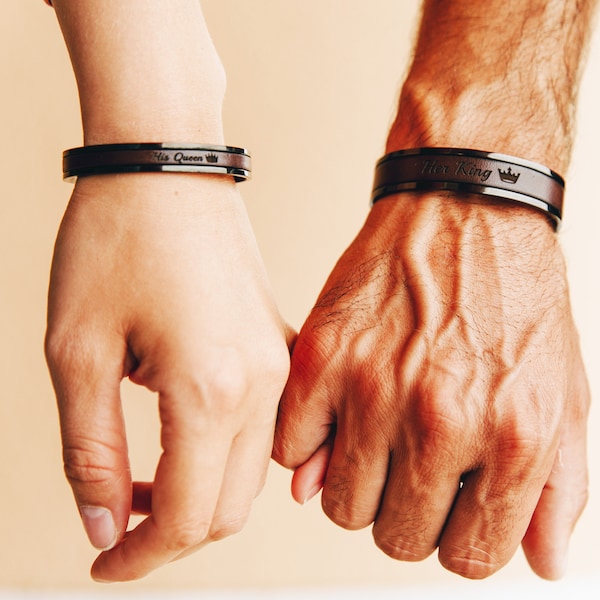 Regalos de boda para pareja, pulseras personalizadas para parejas, regalo de aniversario de cuero, pulseras a juego para él y para ella, novio a distancia.