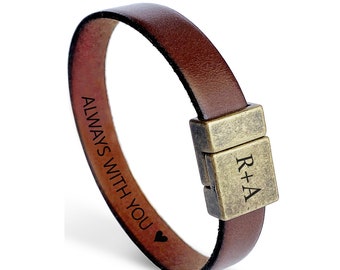 Mens Leather Bracelet Personalized Gift for Boyfriend - Christmas Gift for Him - Hidden Secret Message Bracelet for Man Engraved Custom