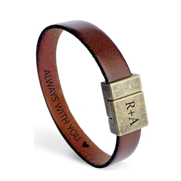 Mens Leather Bracelet Personalized Cute Gift for Boyfriend Gifts Fathers Day Gift for Him Hidden Secret Message Bracelet Man Engraved Custom