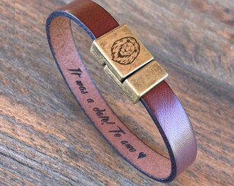 Engraved Leather Bracelet for Men: Personalized Hidden Message Gift