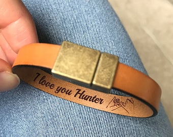 Leather Bracelet - Anniversary Gift for Men Personalized Hidden Secret Message Engraved - Christmas Gift For Husband - Boyfriend Keepsake