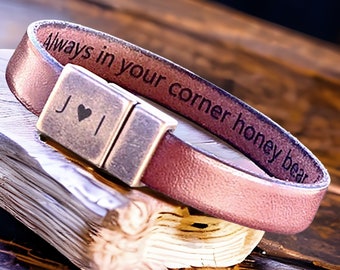 Custom Message Bracelet for Man - Unique Gift for Him - Handmade Leather Bracelet Personalized - Boyfriend Christmas Gifts