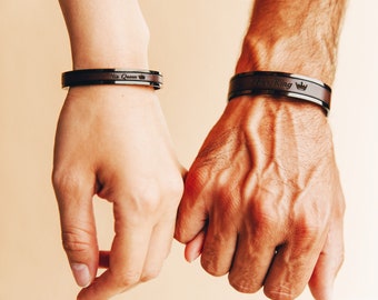 Wedding Gifts for Couple Personalized Bracelets for Couples Leather Anniversary Gift Matching Bracelets His and Her Long Distance Boyfriend
