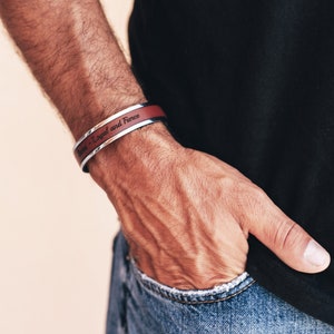 Engraved Men’s Leather Cuff Bracelet: Adjustable Handmade Jewelry