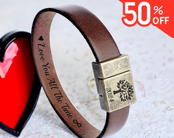 Bracelet en cuir pour hommes, cadeau de petit ami, bracelet pour hommes, bracelet gravé, cadeau personnalisé, cadeau de Saint-Valentin de petit ami, bracelet à message caché