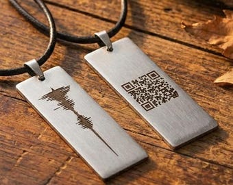 Your Voice Sound Wave Necklace With QR Code, Custom Audio Message Pendant, Gift for Husband Boyfriend Son