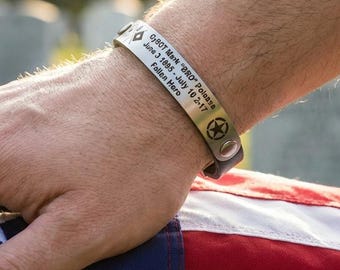 KIA Bracelet for Fallen Hero, Personalized Military Memorial Cuff With Name, Rank, Unit, Never Forget Gift, Airforce Army