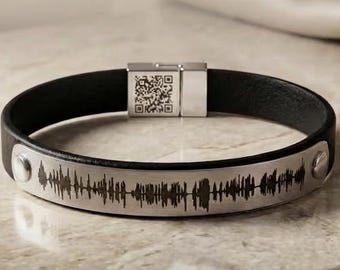 Memorial Soundwave Bracelet, Voice Recording Keepsake for Him, Sympathy Gift for Husband, In Memory Jewelry for Dad or Boyfriend