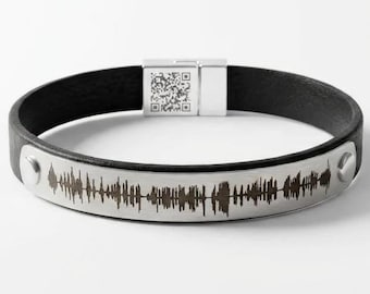 Gift For Dad Sound Wave Bracelet Mens Bracelet Leather Bracelet Voice Recording Memorial Gift for Men Heartbeat Bracelet Sound Wave Jewelry