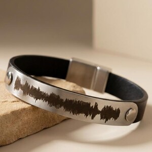 Actual Heartbeat Engraved Leather Bracelet, Baby Sonogram Gift for New Dad, First Fathers Day gift