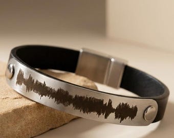 Actual Heartbeat Engraved Leather Bracelet, Baby Sonogram Gift for New Dad, First Fathers Day gift