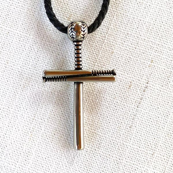 Baseball Bat Cross Necklace: Christian Stainless Steel Pendant, Sporty Gift