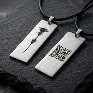 Collar de ondas sonoras con código QR: colgante de acero inoxidable con voz grabada personalizada