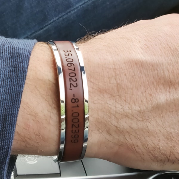 Pulsera de hombre personalizada Regalo de aniversario para el marido Coordenadas Pulsera Regalo para él Pulsera para hombre Novio de larga distancia Regalos personalizados