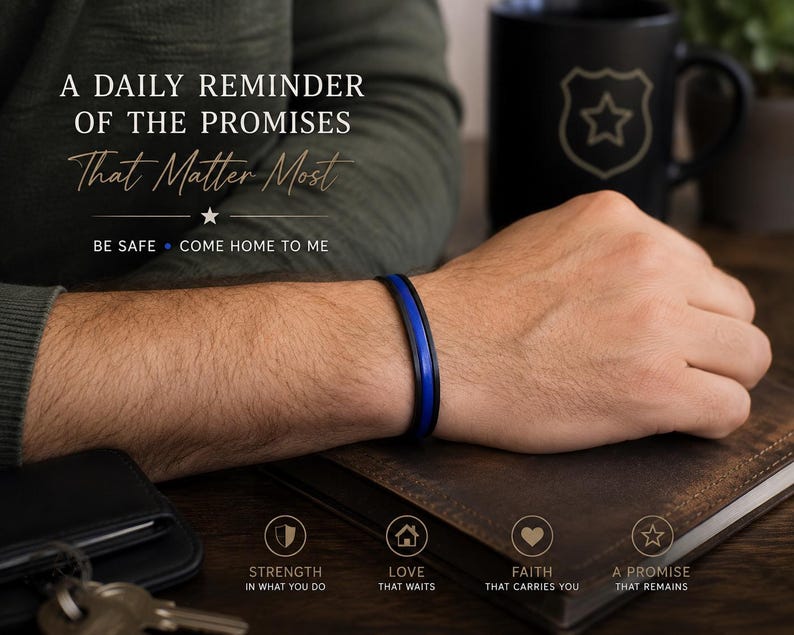 Thin Blue Line Bracelet, Police Dad Gift Idea for Fathers Day, Police Officer Present, 1st responder Gift for Boyfriend, Husband, Brother image 2