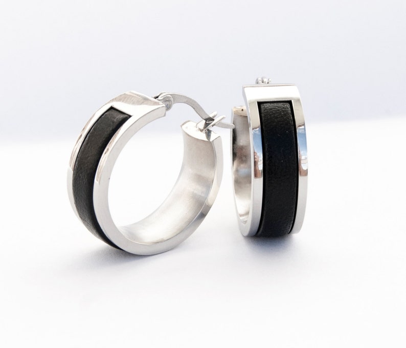 Mens Hoop Earrings Large Huggie Hoop Earrings for Men Leather Etsy UK