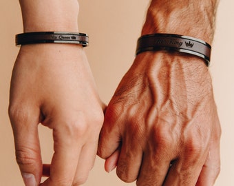 Pulseras a juego para marido y mujer: regalo de acero para el 11.º aniversario de bodas para pareja: regalos personalizados para aniversarios por año: regalo de San Valentín