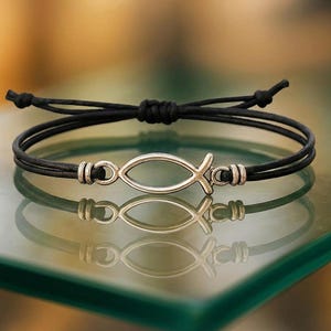 Leather Christian Fish Bracelet: Adjustable Ichthys Faith Symbol