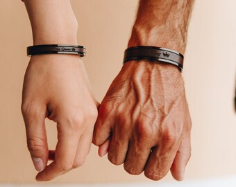 Uniek huwelijksgeschenk voor paar armbanden cadeau voor paar gepersonaliseerde 3e jaar huwelijksverjaardag cadeau man vrouw matching armbanden B