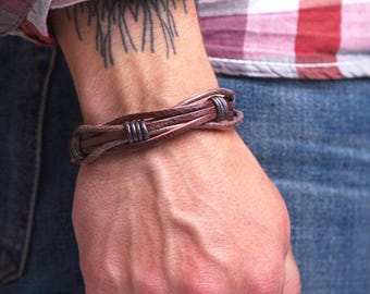 Mens Leather Bracelet Braided Rustic Custom Bracelet - Gifts for Boyfriend - Personalized Valentines day Gift for Him