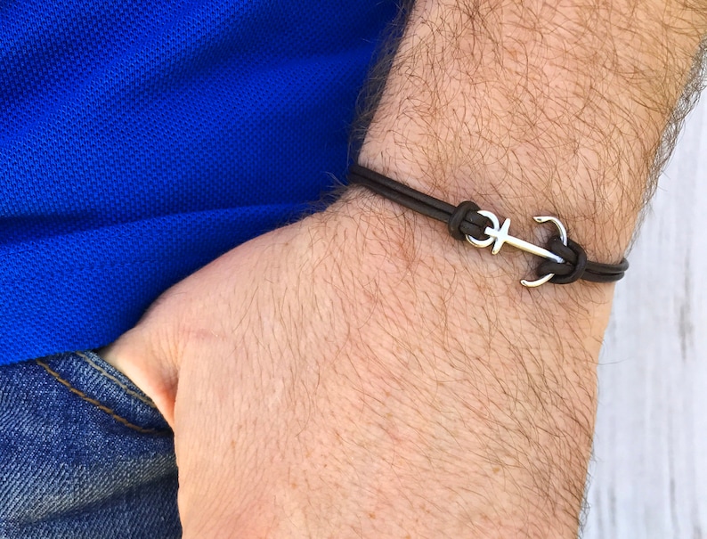 Anchor Bracelet Mens Leather Bracelet for Men Nautical Etsy
