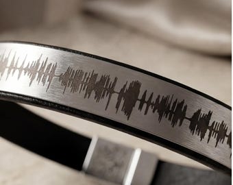 Sound Wave Leather Bracelet: Personalized Voice Recording, Memorial Gift for Husband, Boyfriend, Brother, Best Friend