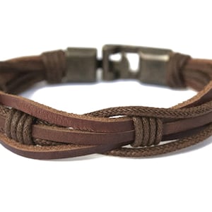 Mens Leather Bracelet for Men Fathers Day Gift for Husband Birthday Gift for Dad Rustic Brown Braided Leather Bracelet Mens Jewelry Casual image 2