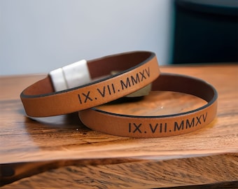 Couples Bracelet Anniversary Gift for Couple Personalized Gift Roman Numerals Matching Set of 2 Wristbands His Her Leather Bracelets