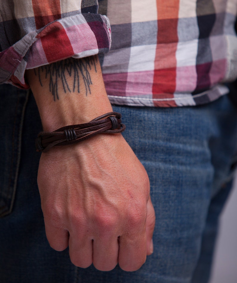 Handmade Braided Leather Bracelet for Men Rustic Brown Genuine Leather Cuff Perfect Father's Day, Birthday, Anniversary Gift for Him image 6