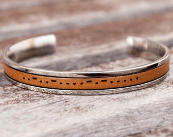 Morse Code Bracelet Men Custom Morse Code Bracelet Adjustable Bracelet For Men or Women Stainless Steel and Genuine Leather