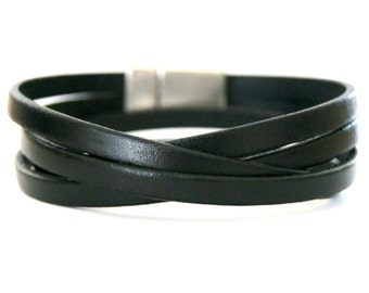 Leather Wrap Bracelets for Women Leather Cord Wrap Bracelet Simple Black Cuff