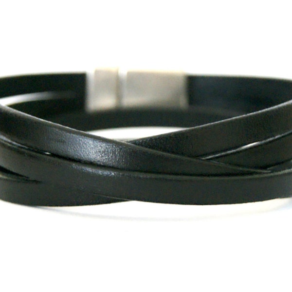 Bracelets en cuir pour femme Bracelet en cuir cordon simple manchette noire